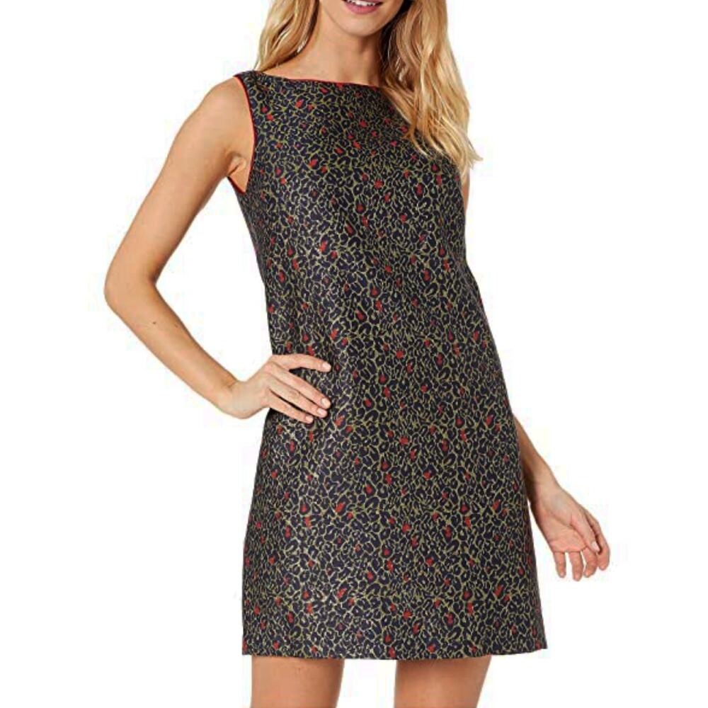 NWT Betsey Johnson Women's Jacquard Metallic Leopard Print Shift Mini Dress